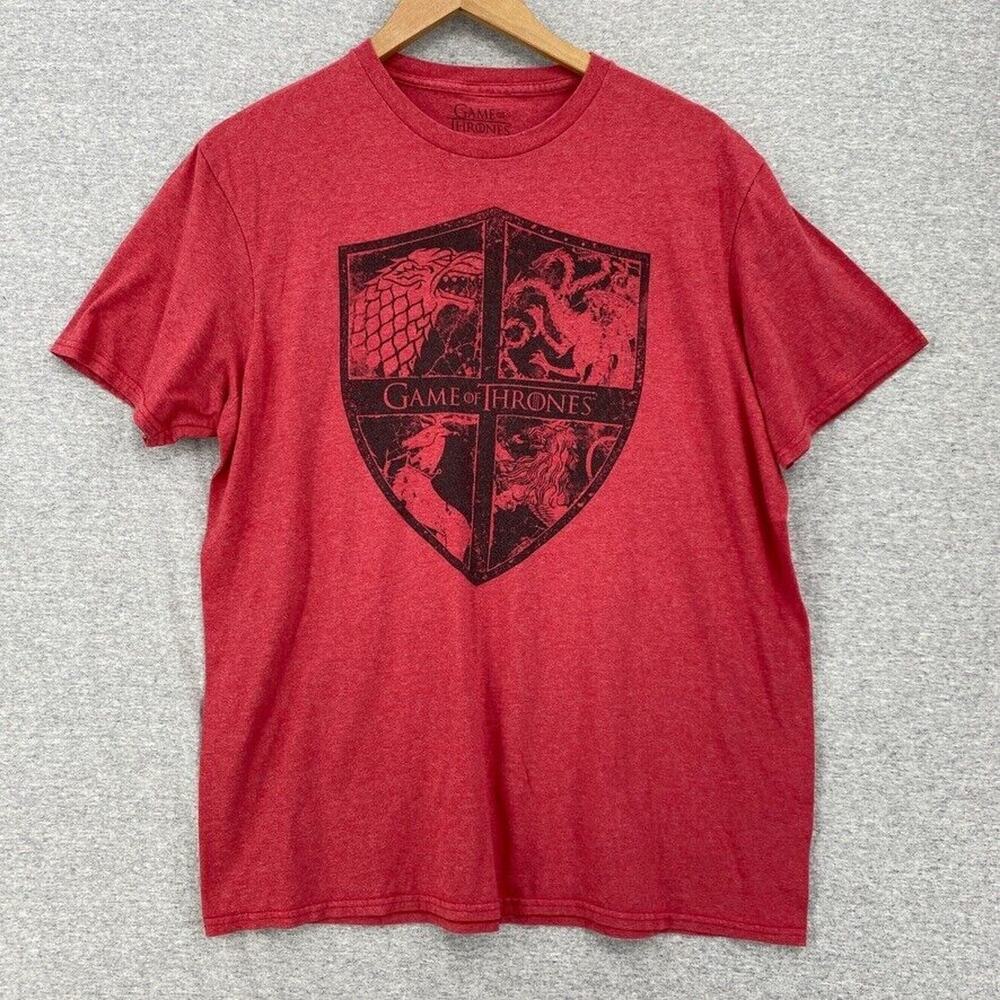 Games of Thrones Shirt Mens Large Red Short Sleeve HBO Graphic Tee Shield